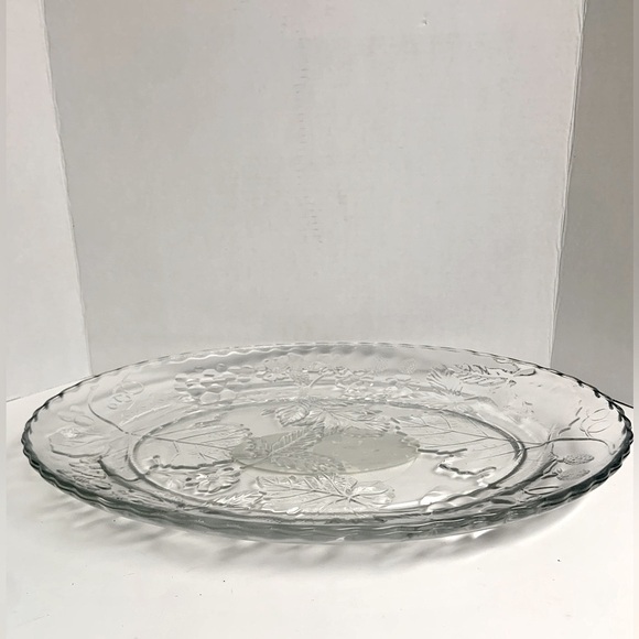 C🌺ANCHOR HOCKING LG.CLEAR OVAL GLASS PLATTERTRAY PLATE FLOWER/FRUIT/LEAVES NWOT - Picture 4 of 8